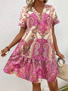 Breezaya Váy in họa tiết Bohemian nữ (Cắt in ngẫu nhiên) - Hồng - Xem 5