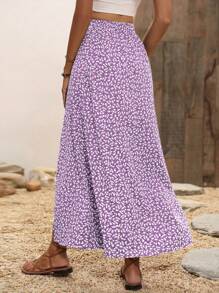 Breezaya Falda casual de vacaciones estampada floral con abertura en el muslo para el verano