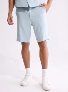 Forever 21 男裝夏季休閒簡約斜口口袋短褲 - 霧霾藍 - 查看 4