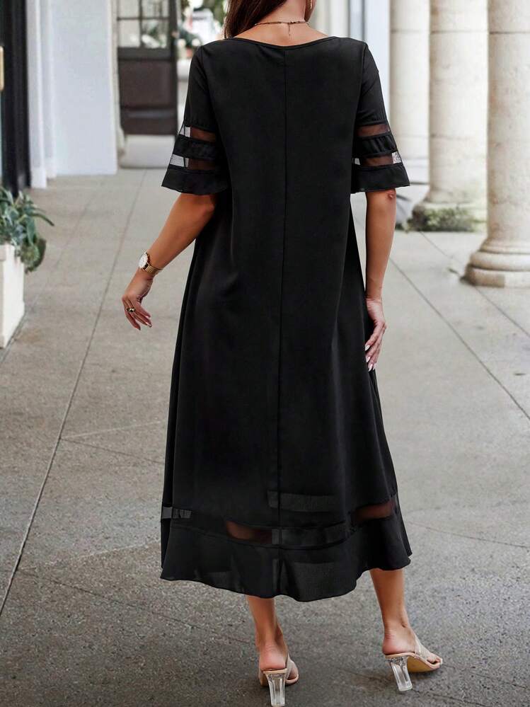 EMERY ROSE Robe romantique évasée en maille patchwork bohème pour femme - Noir - Voir 2