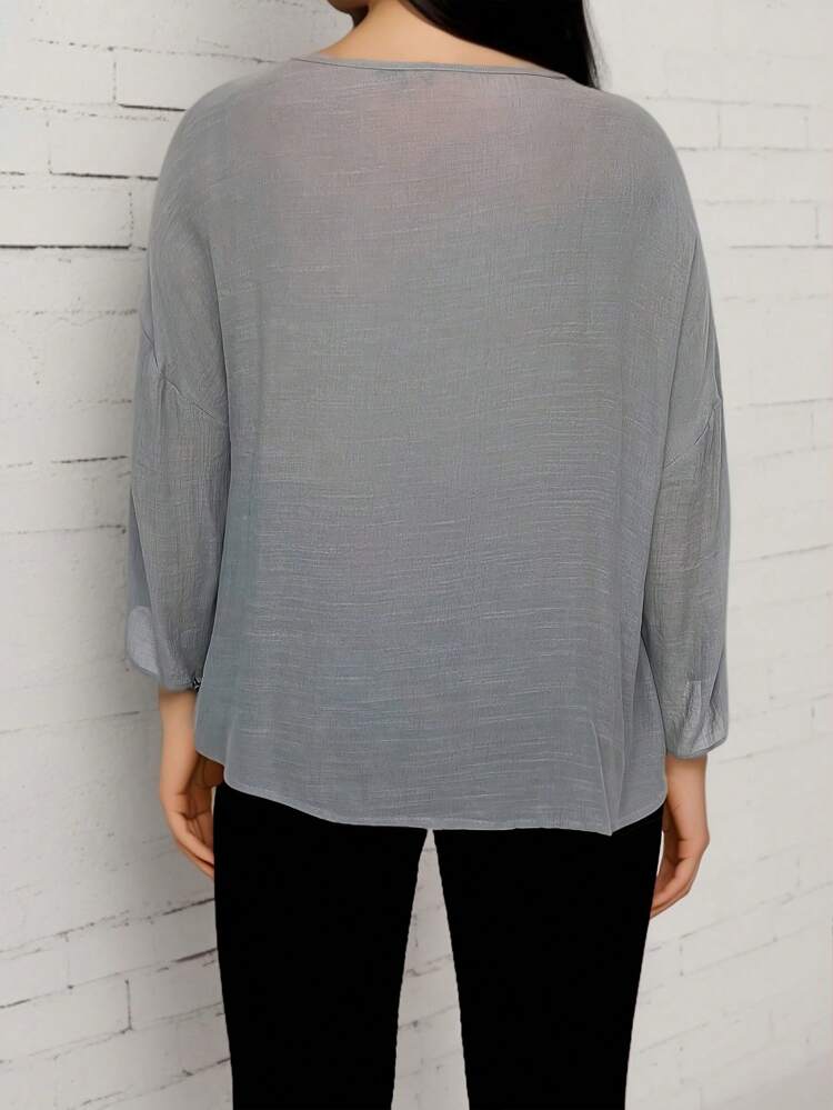 Plus Size Women's Split Hem 3/4 Sleeve Shirt