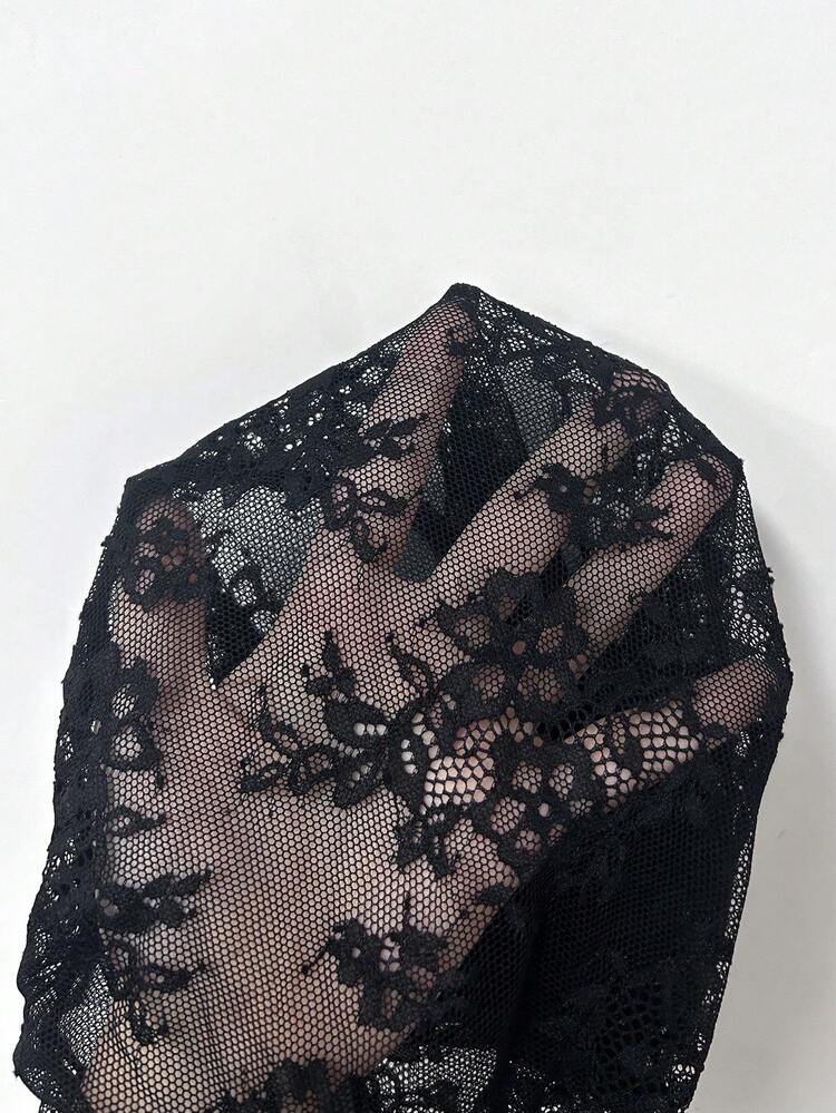 Sexy Solid Color Lace Patchwork See-Through Flared Pants