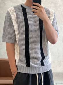 DAZY Men's Summer Contrast Color Knit Sweater - Multicolor - View 4