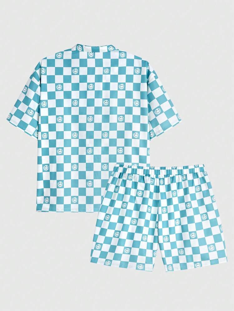 2pcs/Set Men's Plus Size Woven Printed Casual Shirt Set