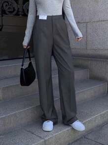 SHEIN Unity Loose Alphabet Jacquard Wide Leg Suit Pants For Women, High Waisted And Draped - Dark Grey - View 1