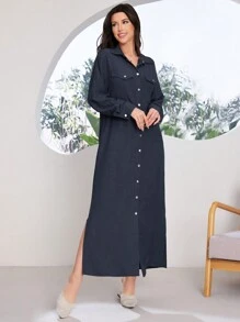 Seusyu Ladies' Plain And Simple Everyday Arabian Dress - Navy Blue - View 3