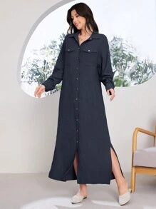 Seusyu Ladies' Plain And Simple Everyday Arabian Dress - Navy Blue - View 6