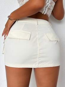 VaVaBold Falda color melocotón con bolsillo y ribete de tipo cargo