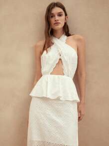 Anewsta Summer White Banquet Style Halter Neck Sexy Women's Dress - White - View 3