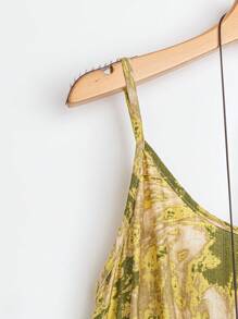 SHEIN Clasi Women's Fashion Printed Spaghetti Strap Dress And Short Sleeve Shirt Two Pieces Set - Multicolor - View 5