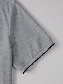 Manfinity Homme Men Summer Casual Contrast Edge Stand Collar Quarter Button Work Short Sleeve Polo Shirt, For Husband & Daddy - Grey - View 5