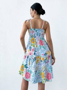 RueChic Woman Strap Sleeve Flower Everywhere Print Mini Length Dress - White - View 2