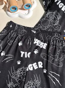 2 Stücke Set aus Freizeit Top mit Batik und Muster für Kleine Jungen und Sportshorts mit Batik Muster, geeignet für Lässig und Schule, ideal für Streetwear - Schwarz - Übersicht 4