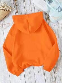 INAWLY Solid Kangaroo Pocket Drawstring Thermal Lined Hoodie,Long Sleeve Tops - Orange - View 2