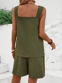 EMERY ROSE Donne estate solido colore rotondo anello spalla cinghia superiore e pantaloncini set