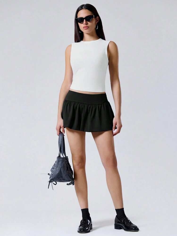 Wide Waistband Flare Hem Skirt
