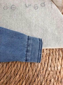 Baby Jungen lässiger, blauer Denimhemd mit Auto Stickerei