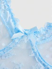 ROMWE Goth 浪漫蕾丝蝴蝶结装饰镂空性感紧身衣内衣 - 藍色 - 查看 5