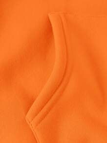 INAWLY Solid Kangaroo Pocket Drawstring Thermal Lined Hoodie,Long Sleeve Tops - Orange - View 5