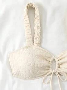 SHEIN Swim Bộ bikini xẻ cao có nút hoa phía trước dành cho nữ, hoàn hảo cho kỳ nghỉ ở bãi biển mùa hè - Màu be - Xem 5