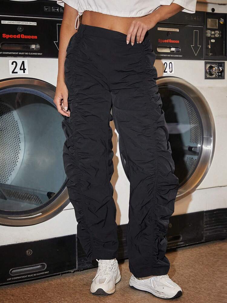 Women's Solid Color Pleated Straight Wide Leg Casual Pants