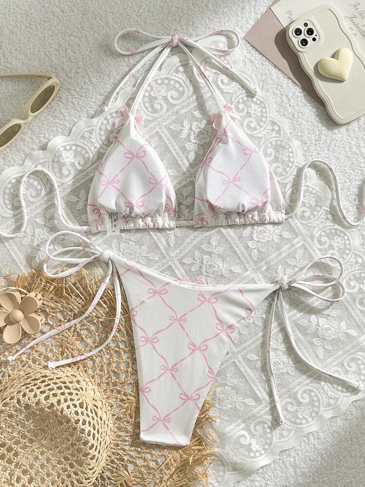 Swim Mod 2-Piece Bikini Swimwear With Bow Print, Sweet Design For Beach/Vacation Summer - Multicolor - View 2