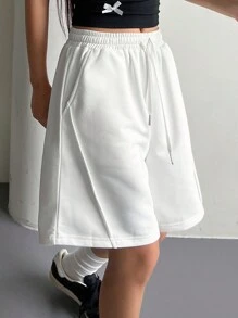 DAZY Quần short lưng thun trơn đơn giản dành cho nữ - trắng - Xem 3