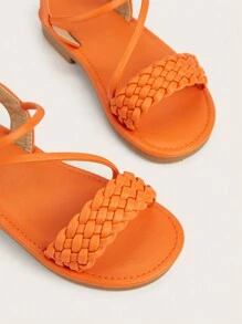 1pair Of Woven Flower Adorned Cute And Comfortable Sandals For Outings - Orange - View 5