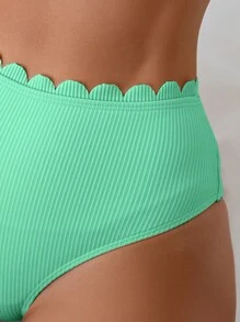 SHEIN Swim Bộ bikini gợi cảm màu trơn viền cong cho nữ, trang phục đi biển mùa hè - Màu xanh Bạc hà - Xem 3