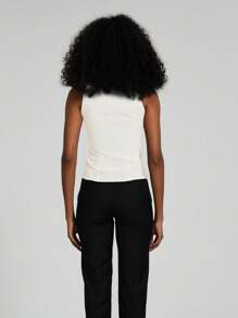 女式纯色V领休闲吊带背心，夏季 - 杏色 - 查看 2