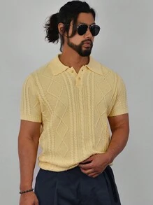 DAZY Men's Summer Solid Color Knitted Top - Yellow - View 1