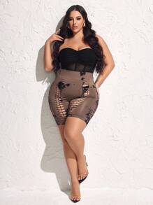 SHEIN SXY Plus Size Seamless Knit Ripped Tie Dye Leggings - Multicolor - View 4