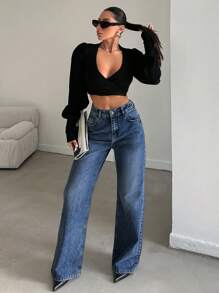 EURMUSE Damernas Casual Button Front Pocket Simple jeans jeans