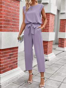 SHEIN Clasi Bộ đồ nữ đơn giản hàng ngày áo không tay và quần màu tím - Màu tím hoa cà - Xem 5