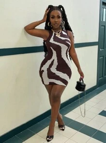 Slaydiva Zebra Striped Pattern Jumper Dress - Multicolor - View 3