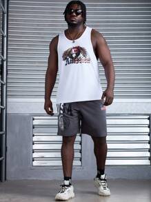 Gym Rark Men's Plus Size Summer Casual Eagle & Letter Print Sport Tank Top - White - View 6