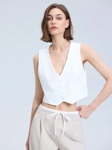 Women's Fashionable V-Neck Sleeveless Vest In Simple Short Western Style - White - View 5