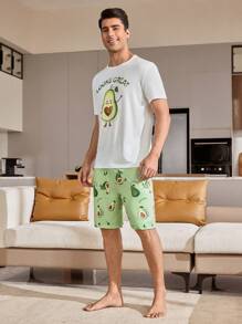 Summer Avocado Cute 2pcs Men's Homewear Set - Multicolor - View 5