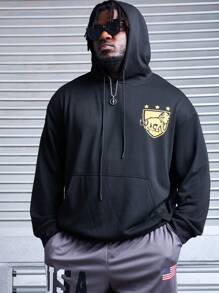 Gym Rark Men's Plus Size Fashionable Lion Printed Hooded Long Sleeve Top - Black - View 8