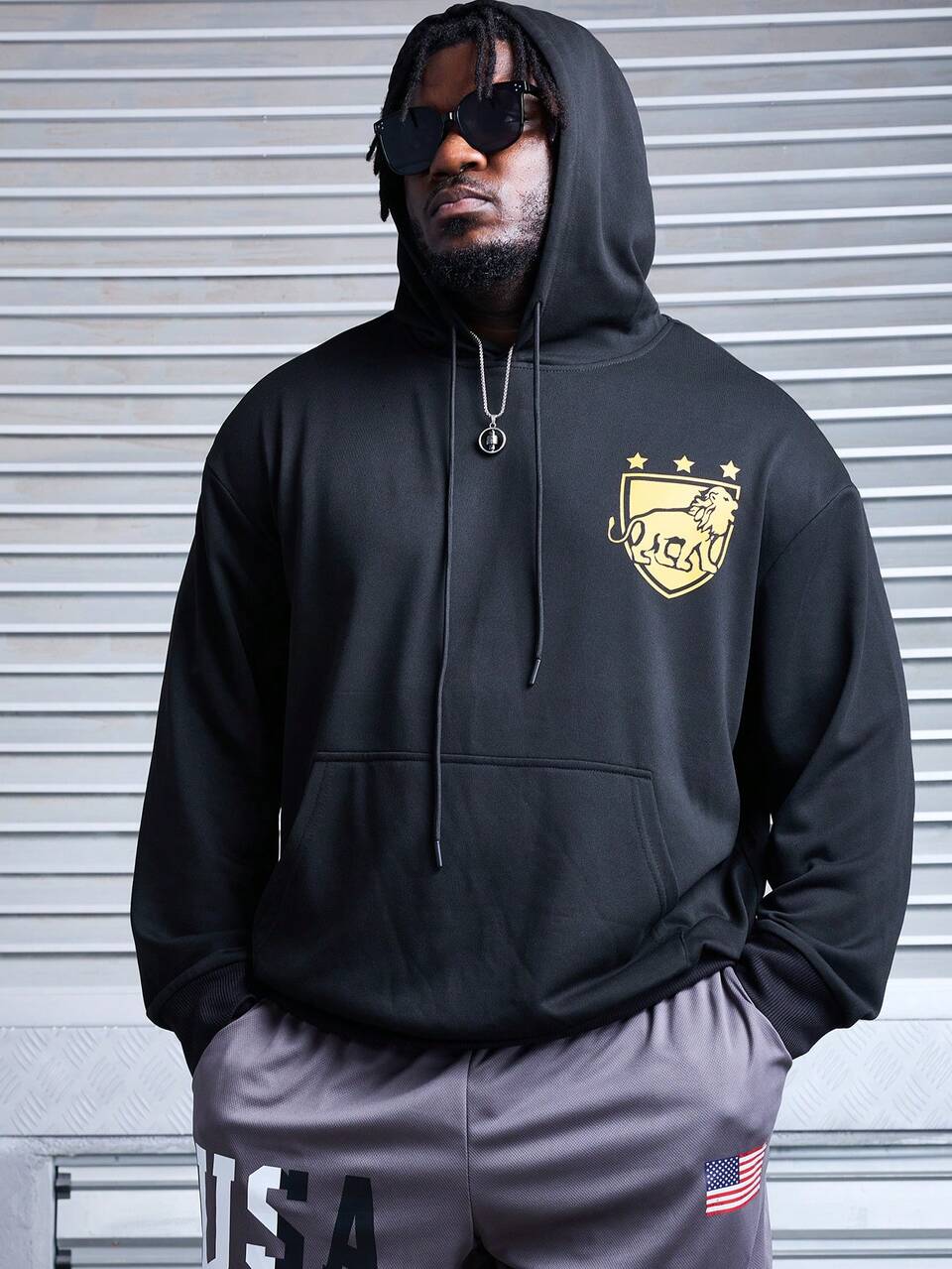 Men's Plus Size Fashionable Lion Printed Hooded Long Sleeve Top