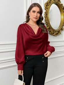 SHEIN Privé Blus Ukuran Plus - Burgundy - View 5