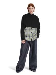 Manfinity VCAY Designer Hybrid Flannel Checked Sweatshirt - Black - View 4