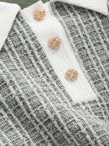 Dazy Plus 格紋和對比色Polo領短袖T卹（短款） - 綠色 - 查看 9