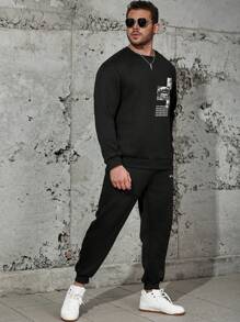 Manfinity Homme Conjunto De Pantalones Deportivos Con Capucha Y Pantalones Deportivos Con Estampado De Letras Escultóricas Informales De Talla Grande Para Hombre