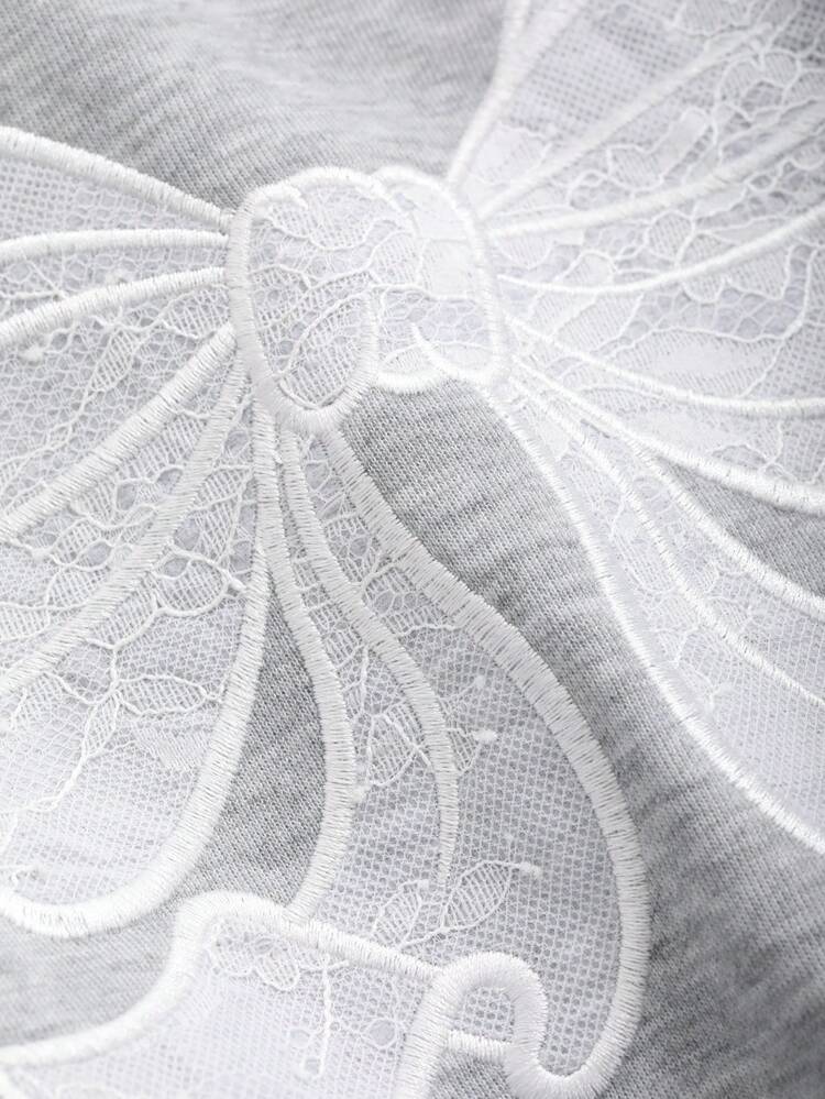 Autumn New Design Loose Fit Crew Neck Long Sleeve Women's Sweatshirt With Butterfly Lace Embroidered Pattern,Long Sleeve Tops,Fall Women Clothes