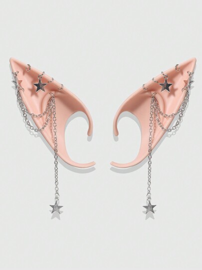 Fairycore زوج من الأدوات التجميلية بشكل نجمة لطيفة للأذنين مع قلادة للدوران