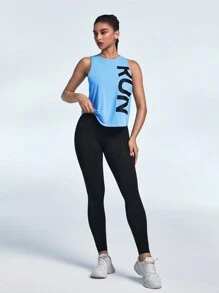 Easithlete Summer Casual Letter Printed Sports Tank Top - Blue - View 5