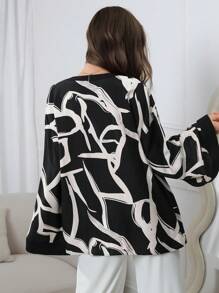 Modelyn Women's Casual Random Printed Bell Sleeve Shirt, Spring/Summer