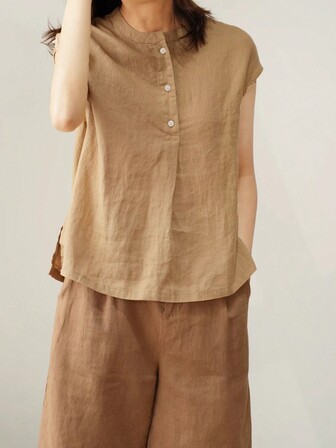 女士纯色前开襟简约衬衫，适合日常休闲穿着