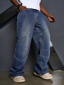 Manfinity EMRG Men's Plain And Simple Daily Wear Baggy Jeans - Baby Blue - View 5